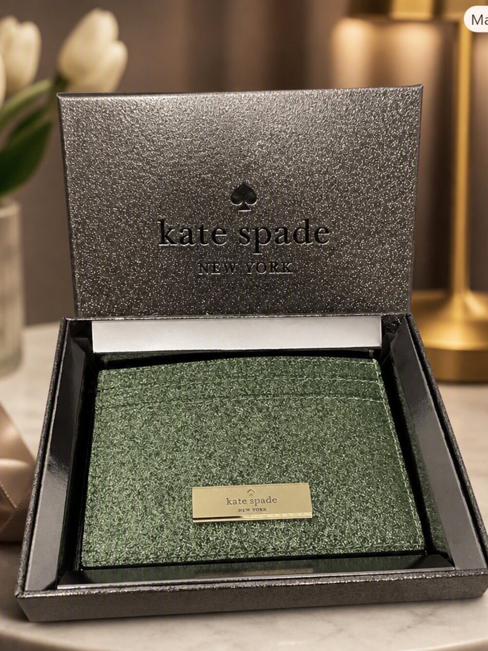Kate Spade Kenzie Seawater Glitter Card Holder NWT In Box